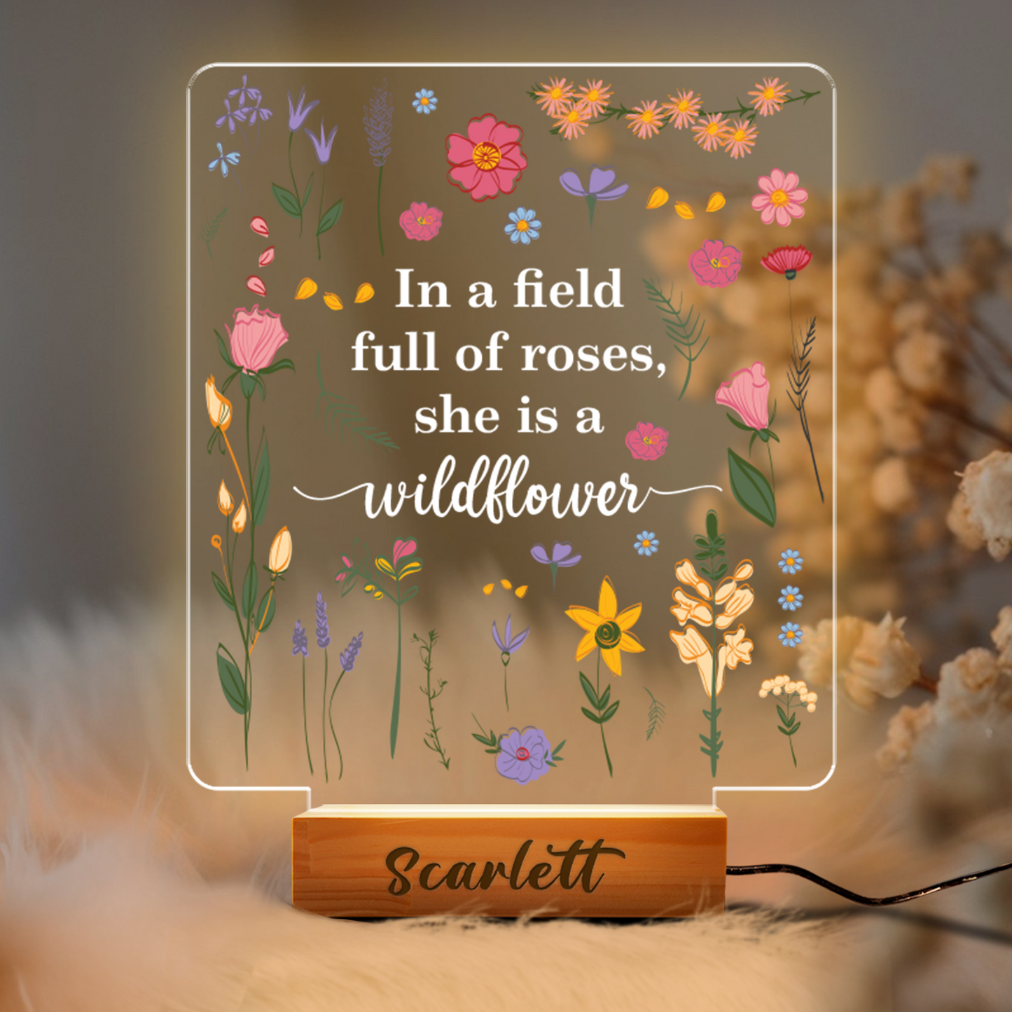 Aeluxlas Personalized In A Field Full Of Roses She Is A Wildflower Led Light, Girls Floral Night Light, Nursery Gift