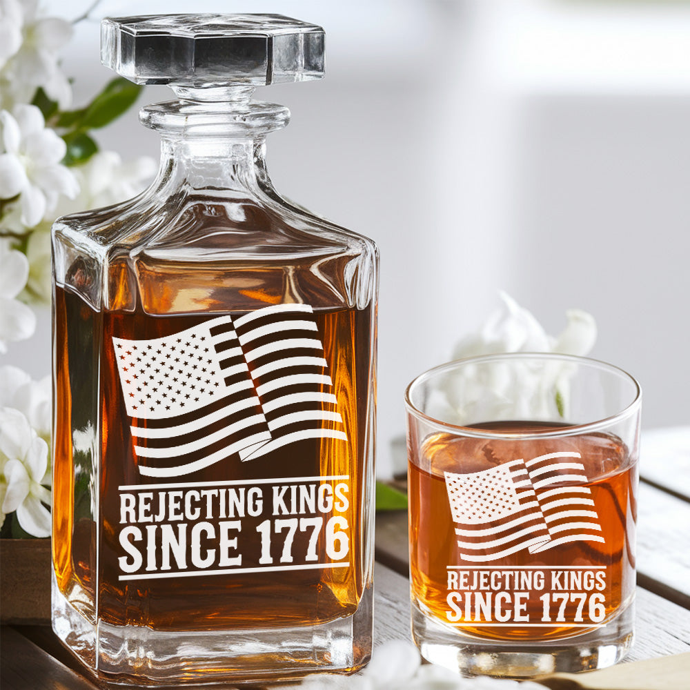 Rejecting Kings 1776 Whiskey Glass – Patriotic Decanter Gift Set for Men, Dad, Friends THUC99DI04