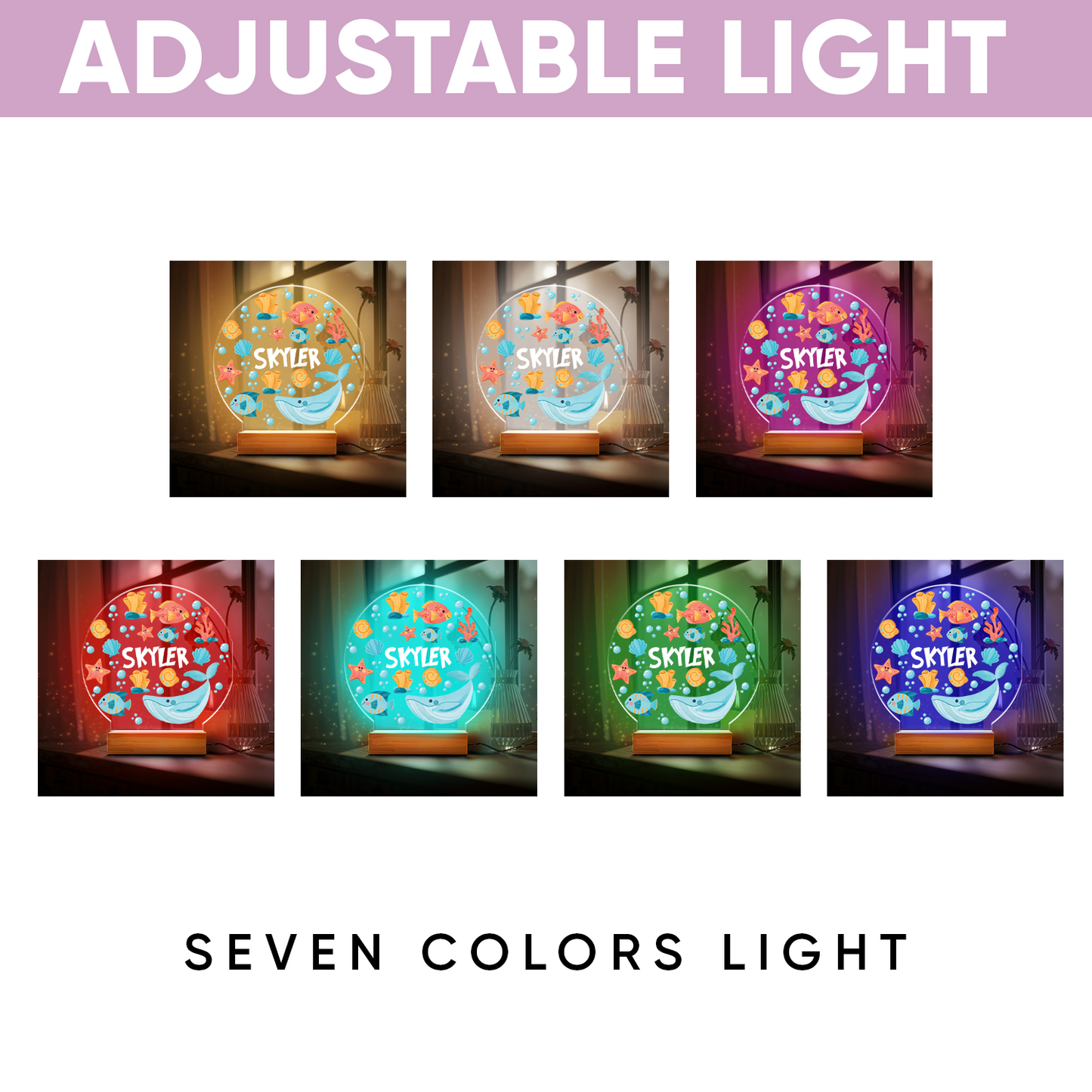 Aeluxlas Personalized Marine Life Night Light, Custom Ocean Led Light For Kids, Nursery Decor, Kid Room Decor