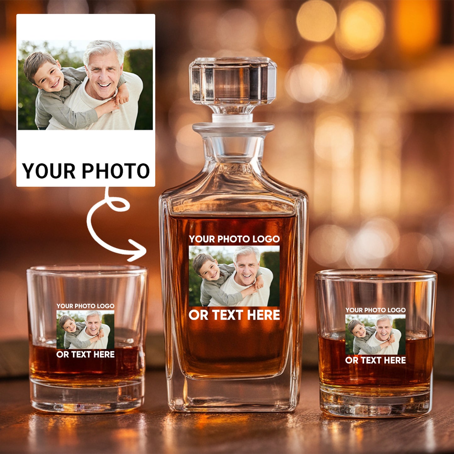 Custom Decanter, Personalized Whiskey Bottle, Photo On Decanter, Custom Gift For Men, Custom Whiskey Decanter