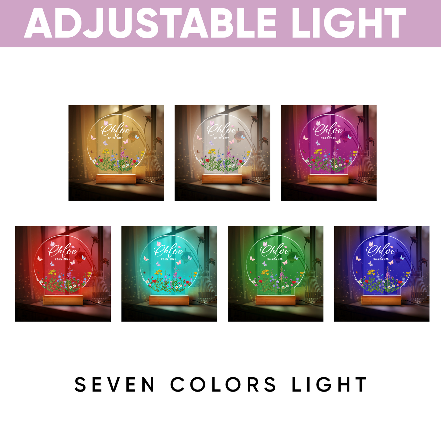 TNN041 Birthday Gift for Her, Custom Floral Butterfly Name Night Light, Christening Gift, Baptism Gift for Kids, Custom Baby Night Light with Name