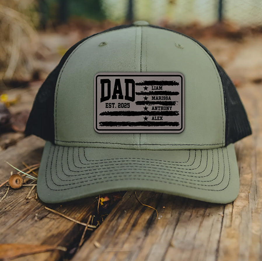 American Dad Leather Patch Hat – Patriotic Trucker Hat for Men – 4th of July Dad Hat – USA Flag Snapback – Dad Birthday Gift Idea NGOC99NT20