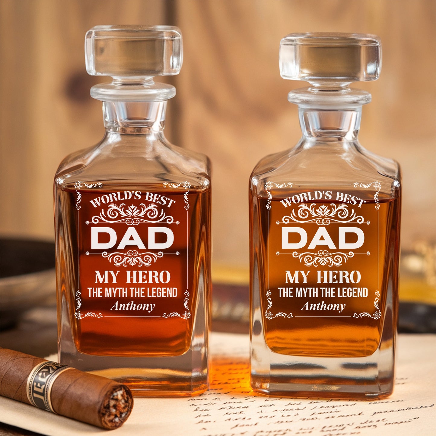 Personalized World's Best Dad Decanter With Whiskey Glasses, Gift For Dad TND076
