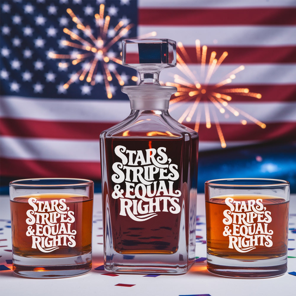 Stars, Stripes & Equal Rights Whiskey Decanter Set โ 4th of July Gift THUC99DI03