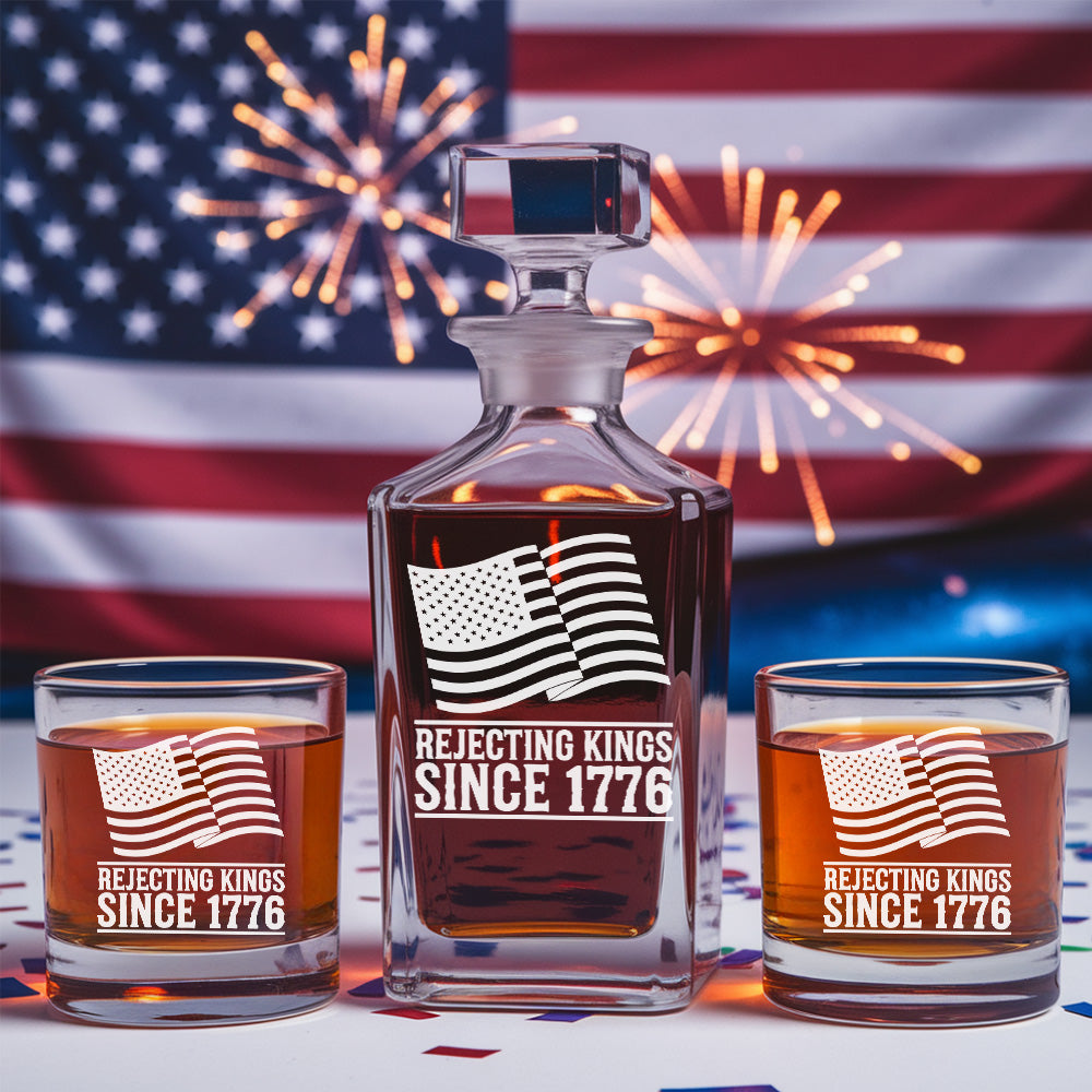 Rejecting Kings 1776 Whiskey Glass – Patriotic Decanter Gift Set for Men, Dad, Friends THUC99DI04