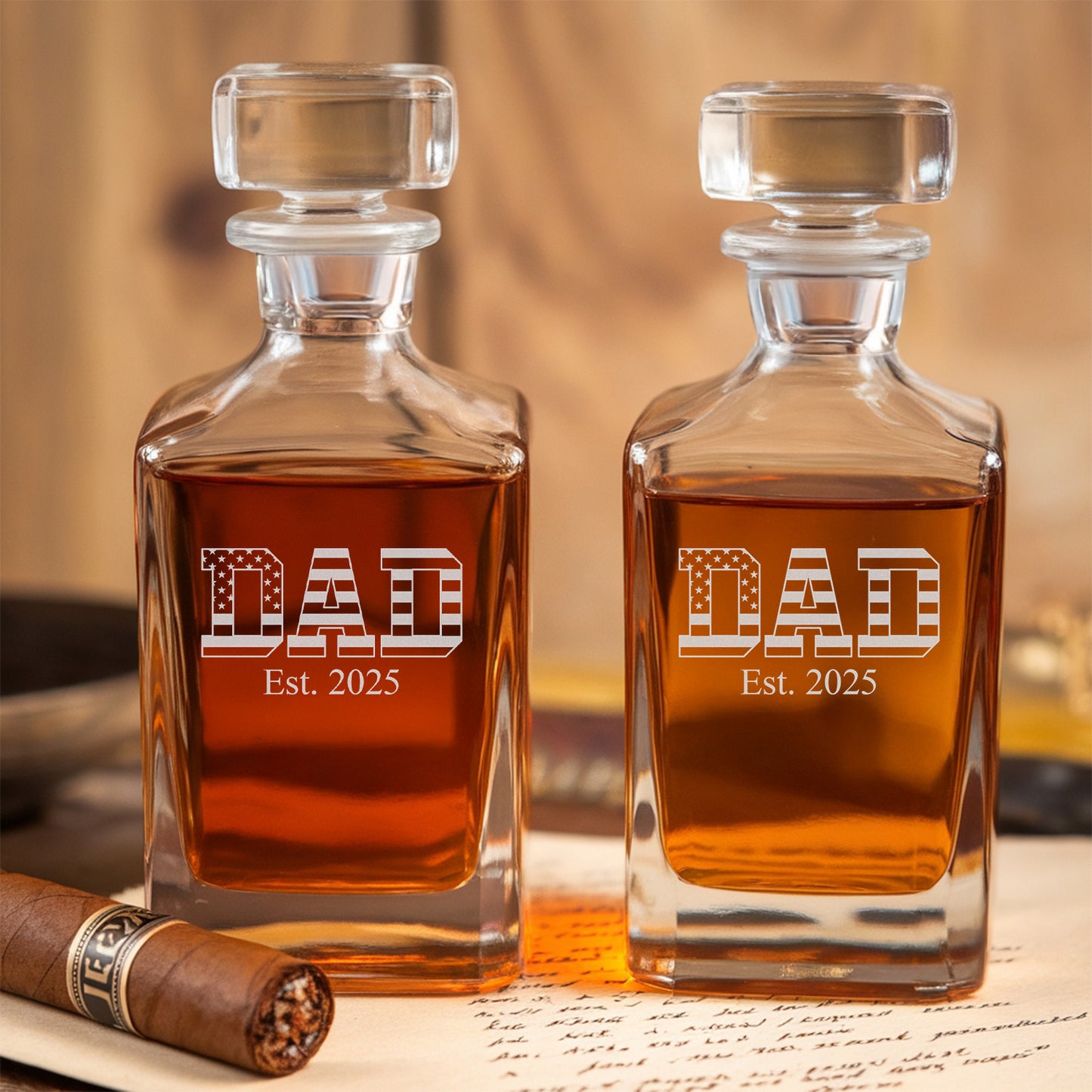 Personalized Dad With Kids Name American Flag Decanter Set, Gift For Veteran, Patriotic Gift, American Dad Gift TND081