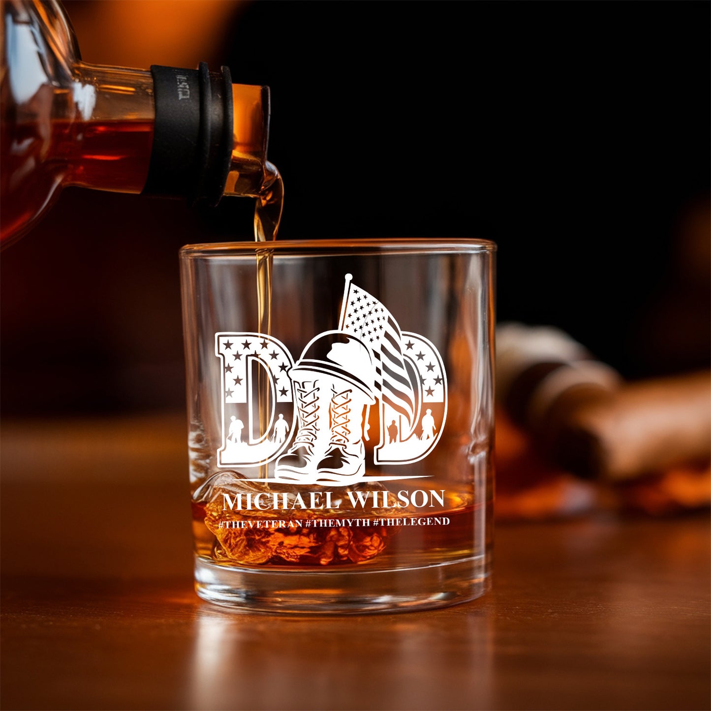 Personalized Veteran Dad Decanter Set With Whiskey Glasses, The Man The Myth The Legend, Military Veteran Gift TND086