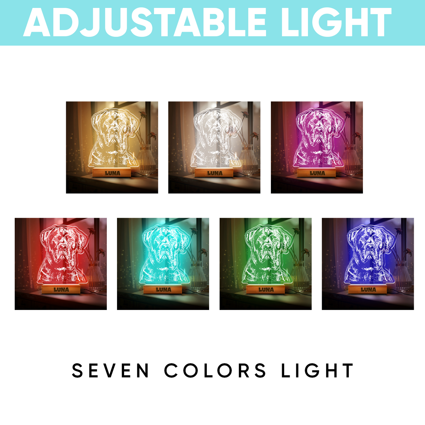 Custom Dog Portrait Night Light, Personalized Pet Lovers Gifts, Personalized Pet Memorial LED Night Light