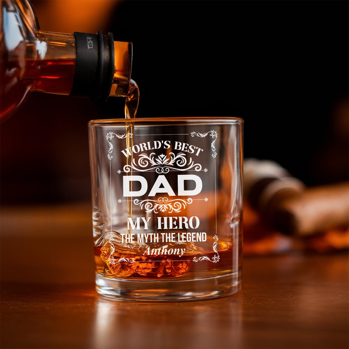 Personalized World's Best Dad Decanter With Whiskey Glasses, Gift For Dad TND076