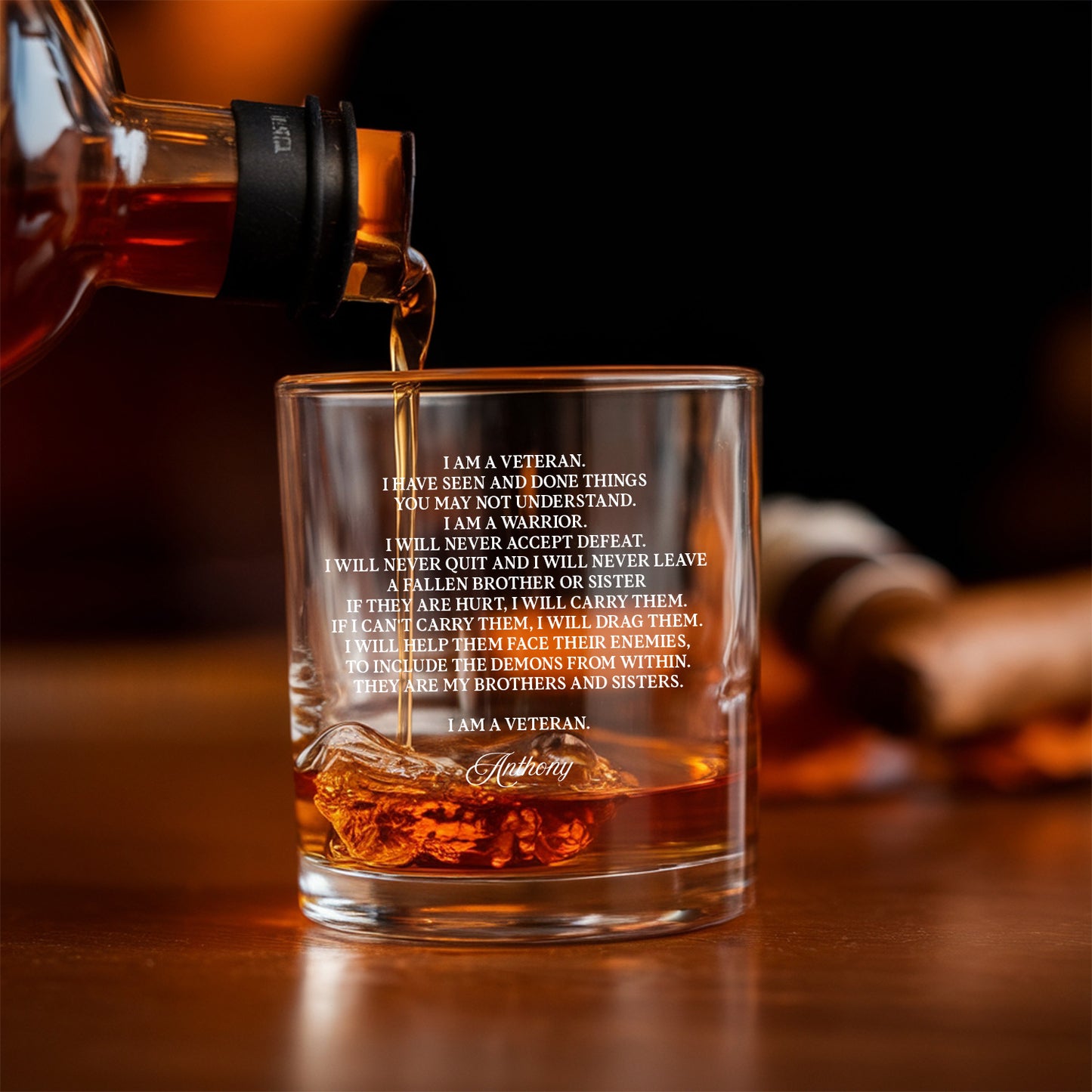 Personalized Veteran Creed Decanter Whiskey Glass Gift Set | Veteran Gift | Dad Gifts Army | Gift For Veterans