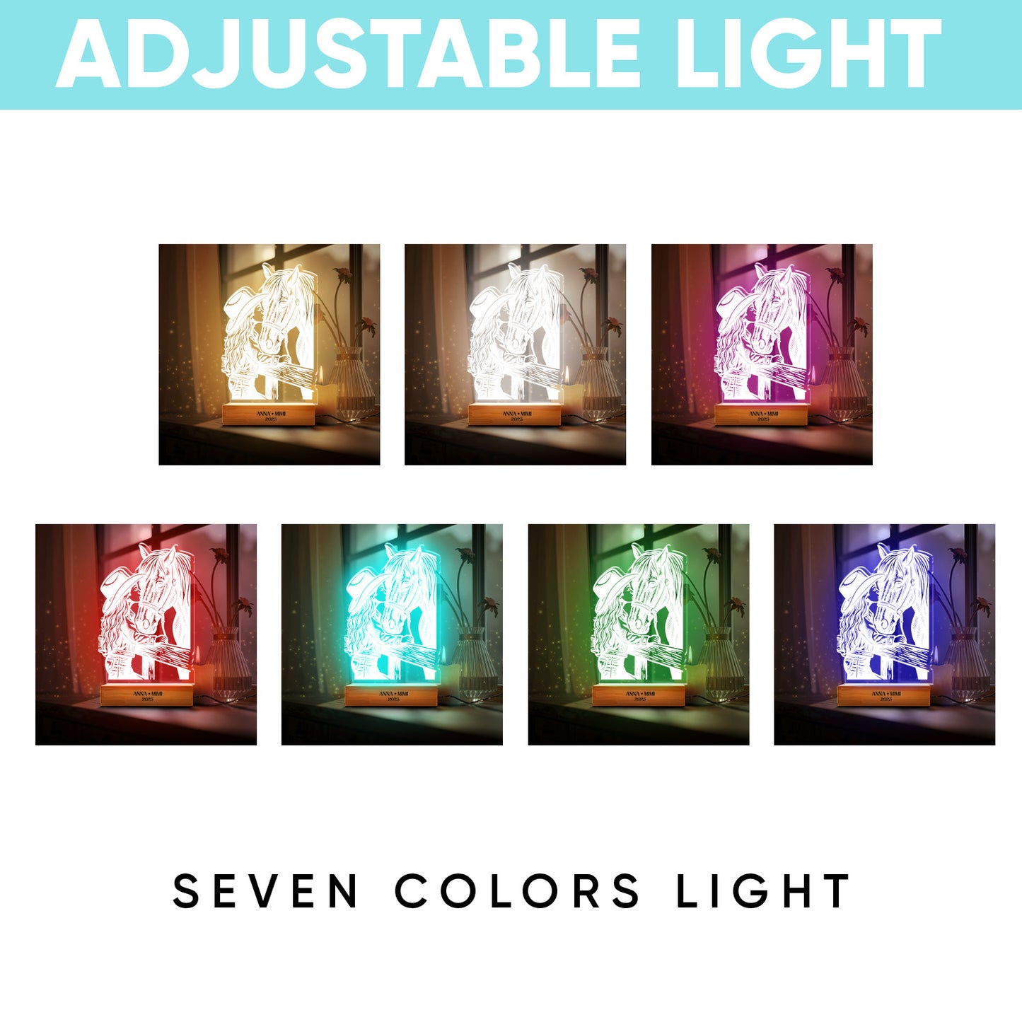 Custom Horse Portrait Night Light, Personalized Pet Lovers Gifts, Personalized Pet Memorial LED Night Light