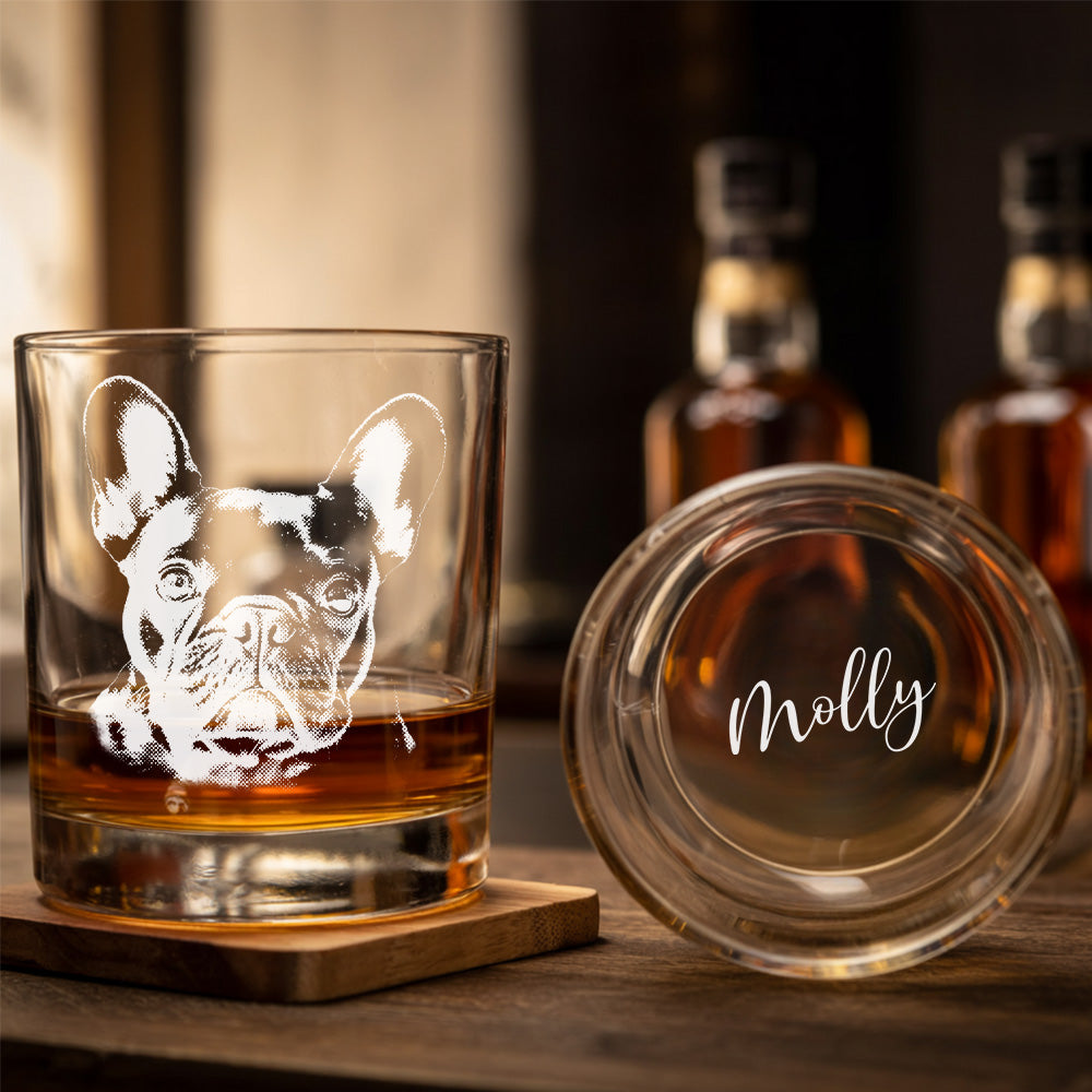 Custom Dog Lover Gift โ Custom Photo & Name Whiskey Glass 11oz โ Personalized Barware THUC99WP03