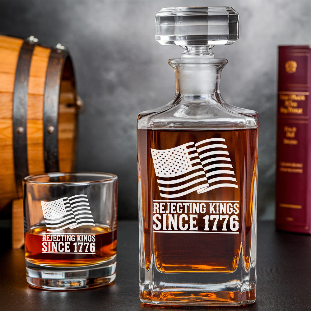 Rejecting Kings 1776 Whiskey Glass – Patriotic Decanter Gift Set for Men, Dad, Friends THUC99DI04
