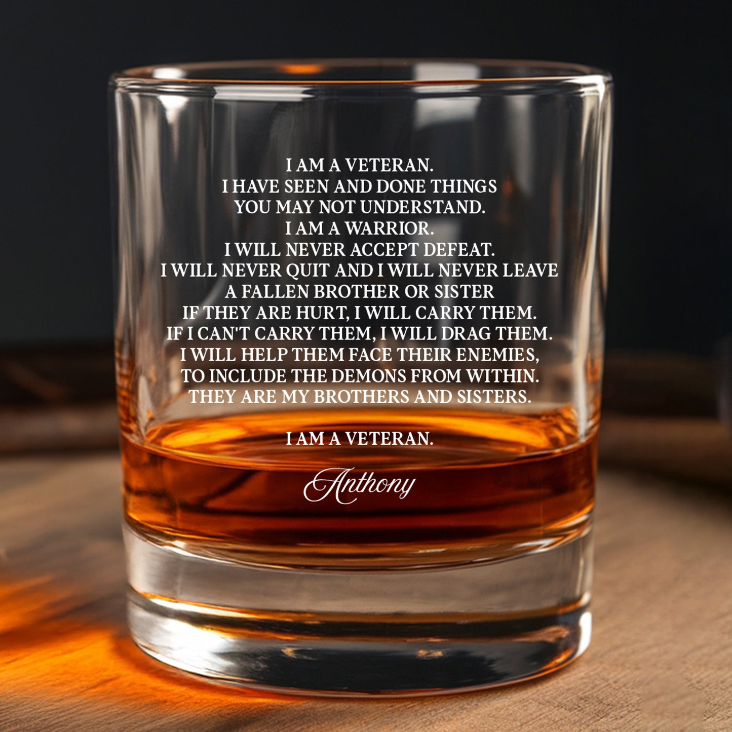 Personalized Veteran Creed Decanter Whiskey Glass Gift Set | Veteran Gift | Dad Gifts Army | Gift For Veterans