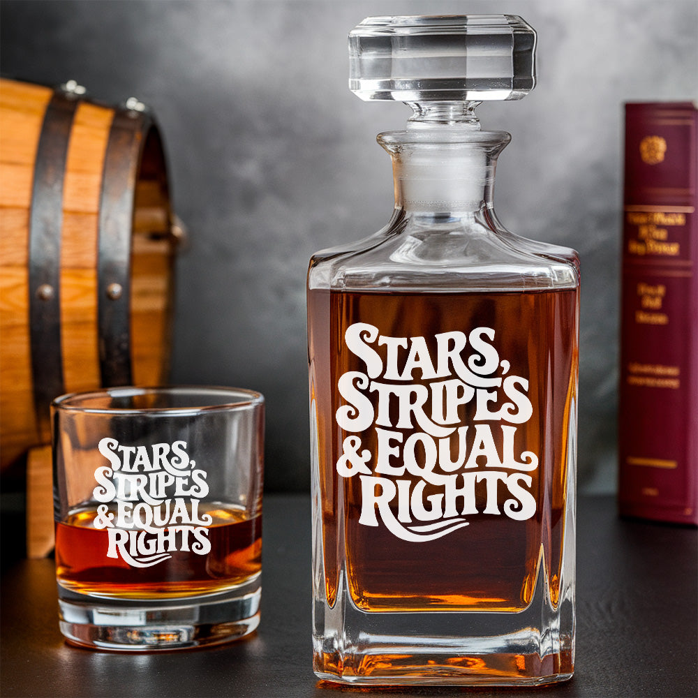 Stars, Stripes & Equal Rights Whiskey Decanter Set โ 4th of July Gift THUC99DI03