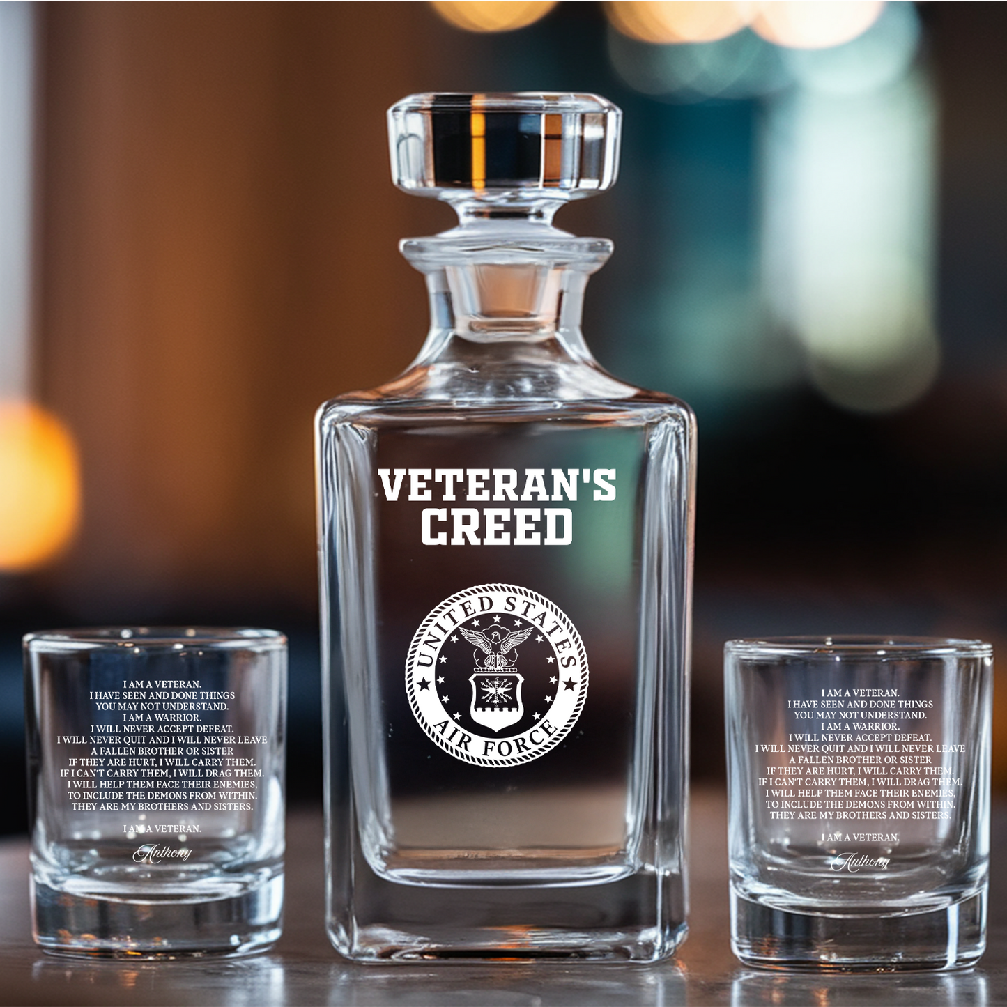 Personalized Veteran Creed Decanter Whiskey Glass Gift Set | Veteran Gift | Dad Gifts Army | Gift For Veterans