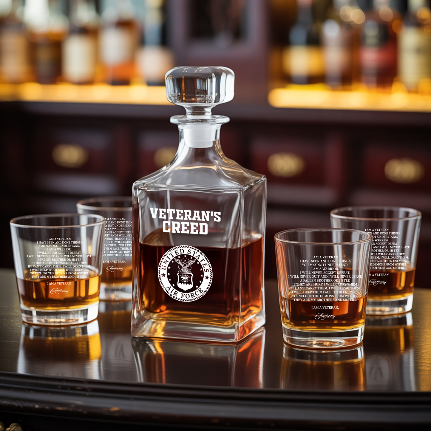 Personalized Veteran Creed Decanter Whiskey Glass Gift Set | Veteran Gift | Dad Gifts Army | Gift For Veterans