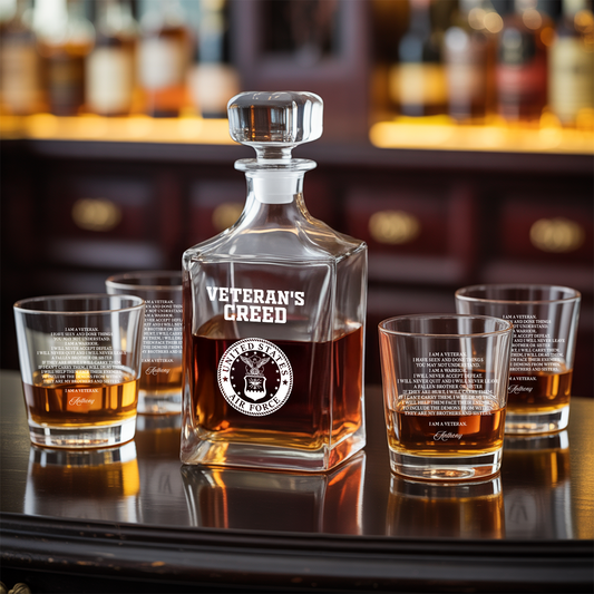 Personalized Veteran Creed Decanter Whiskey Glass Gift Set | Veteran Gift | Dad Gifts Army | Gift For Veterans