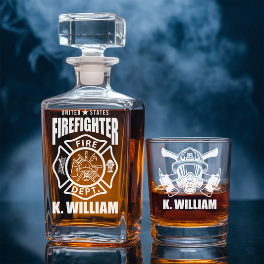 Personalized Fire Dept Save Lives Decanter Set With Glasses, Fireman Gift, Custom Firefighter Gifts TND085