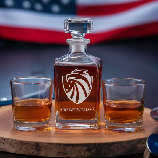 Personalized Veterans Decanter With Whiskey Glass | Gift for Veteran's Day | Custom Gifts for Veteran