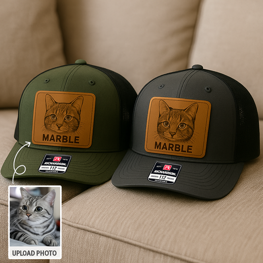 Custom Pet Photo Trucker Hat – Personalized Leather Patch Hat – Cat Lovers Gift – Custom Pet Face Hat NGOC99A12