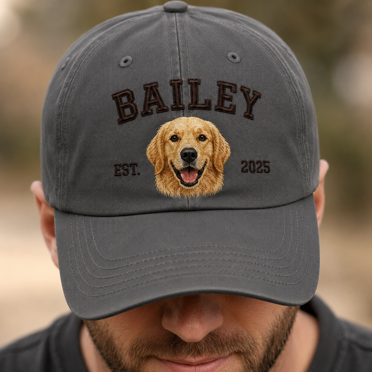 Custom Dog Portrait Embroidered Hat, Personalized Pet Name Cap, Memorial Dog Gift THUC99