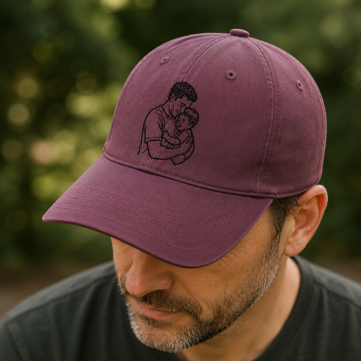Custom Photo Dad & Son Embroidered Hat, Personalized Cap, Custom Portrait Dad Hat, Father’s Day Gift TOM99