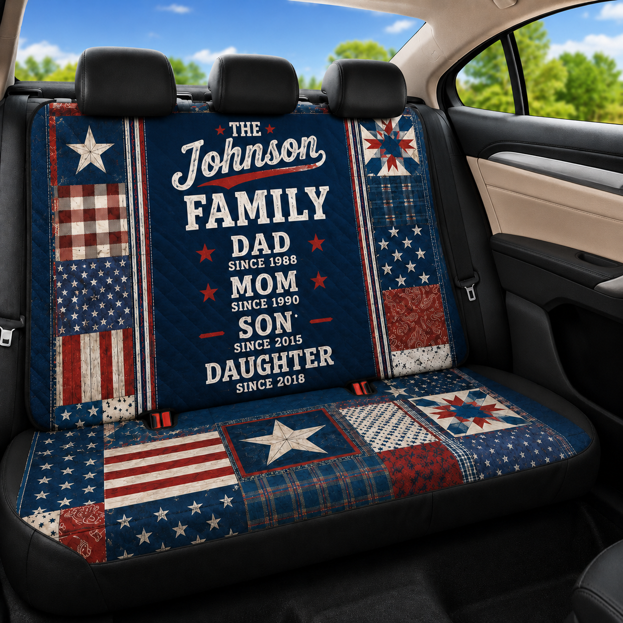 Personalized Family Dad Car Rear Seat Cover, Custom Back Seat Protector For Dad, Gift For Dad TOM99