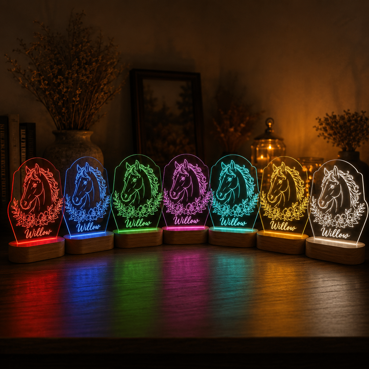 Custom Photo Wooden Led Light | Personalized Horse Photo Wooden Led Light | Gift For Horse Lovers TOM99