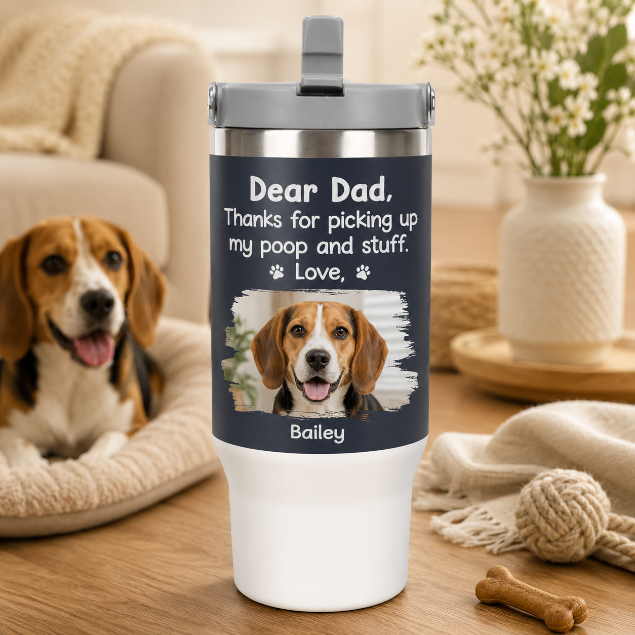Custom Photo Dog Dad 30oz Tumbler | Gift For Dog Lovers | Pet Lover Gifts TOM99