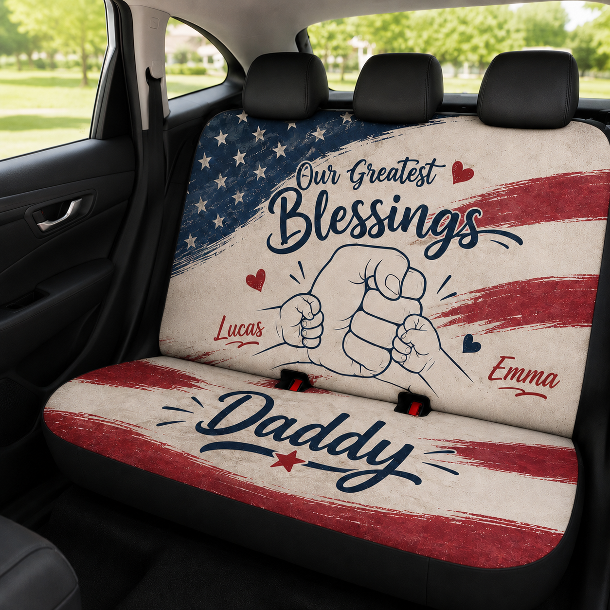 Personalized Blessings Daddy Car Rear Seat Cover, Custom Back Seat Protector For Dad, Gift For Dad TOM99