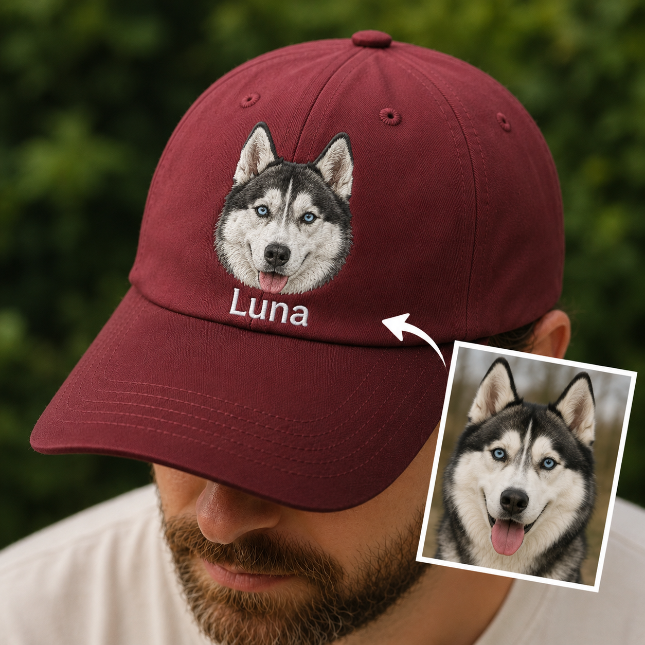 Custom Dog Face Embroidered Hat, Custom Embroidered Pet Portrait Hat | Gift For Dog Lover Pa99