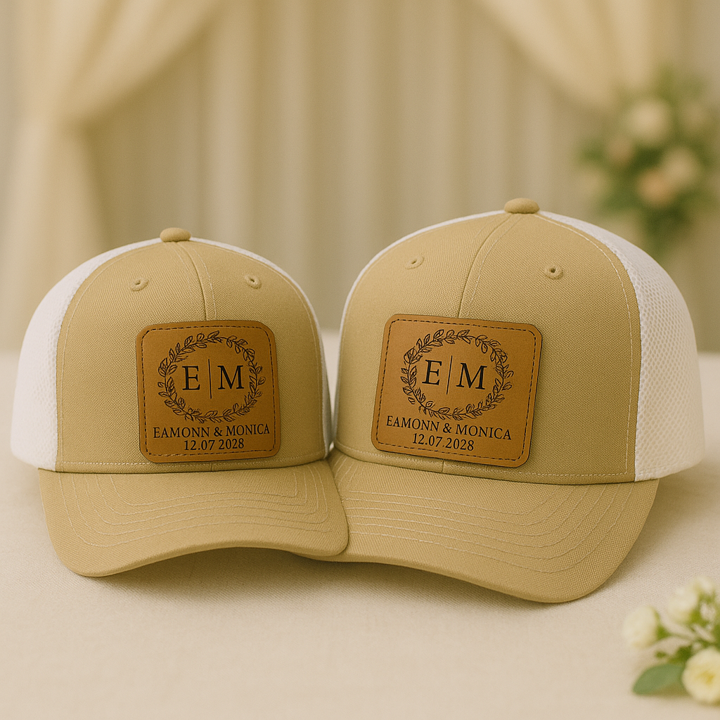 Custom Wedding Hats – Personalized Trucker Cap Set with Names & Date, Matching Couple Gift for Bride & Groom VHA163