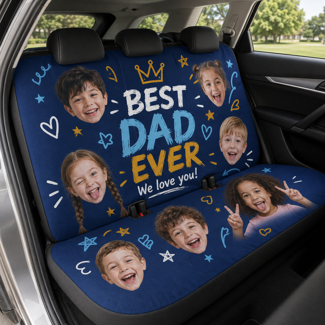 Personalized Best Dad Photo Car Rear Seat Cover, Custom Back Seat Protector For Dad, Gift For Dad TOM99