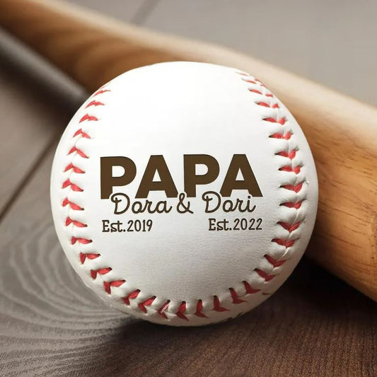Personalized Papa With Date | Custom Engraved Baseball Gift | Unique Sports Gift For Dad