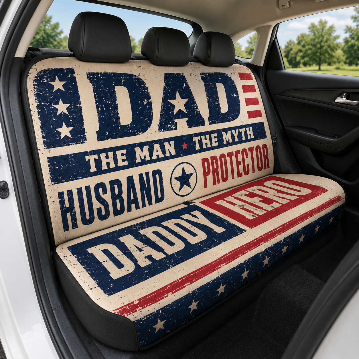 Personalized Dad Hero Car Rear Seat Cover, Custom Back Seat Protector For Dad, Gift For Dad TOM99