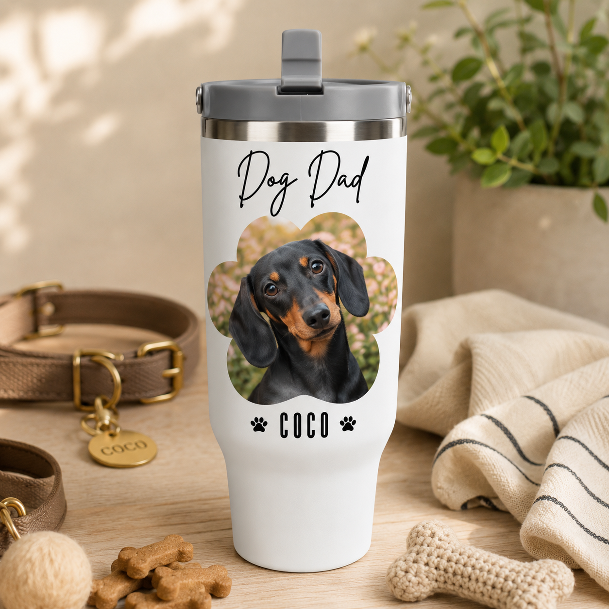 Custom Photo Dog Dad 30oz Tumbler | Gift For Dog Lovers | Pet Lover Gifts TOM99