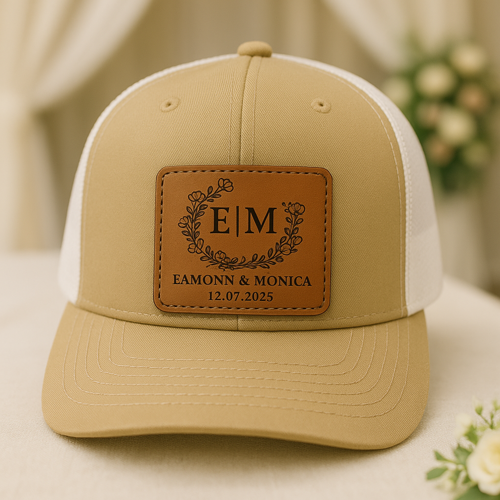 Custom Wedding Hats – Personalized Trucker Cap Set with Names & Date, Matching Couple Gift for Bride & Groom VHA163