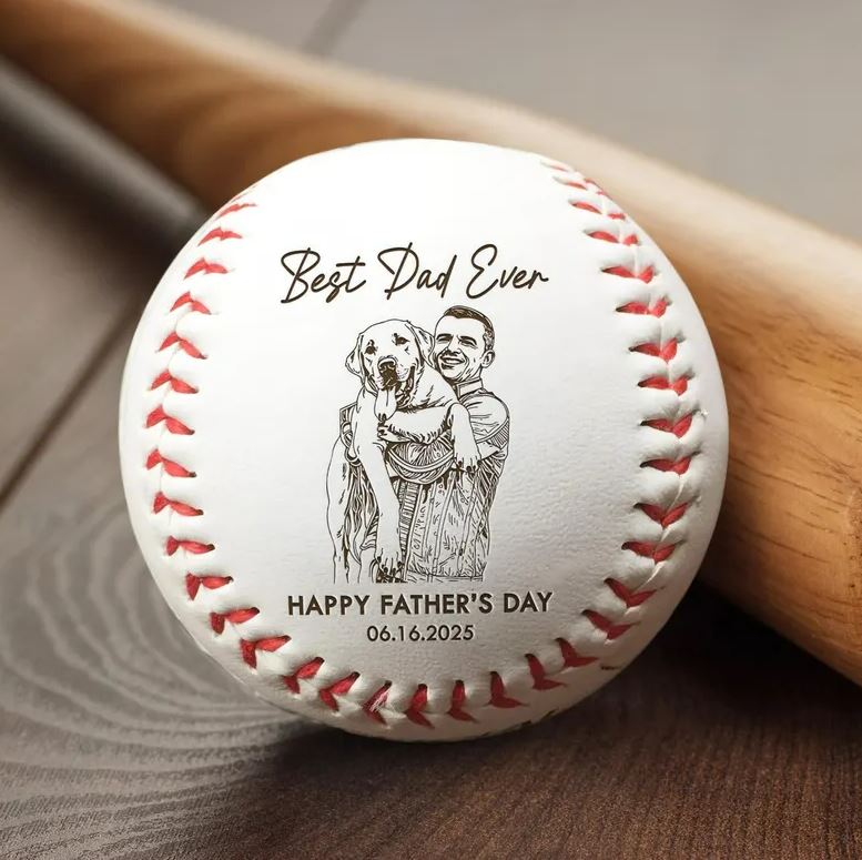 Personalized Photo Best Dad | Engraved Baseball Gift | Unique Sports Gift For Dad