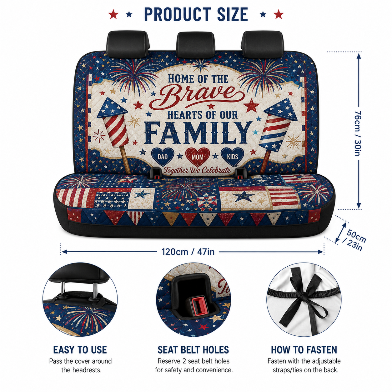 Personalized US Dad Car Rear Seat Cover, Custom Back Seat Protector For Dad, Gift For Dad TOM99