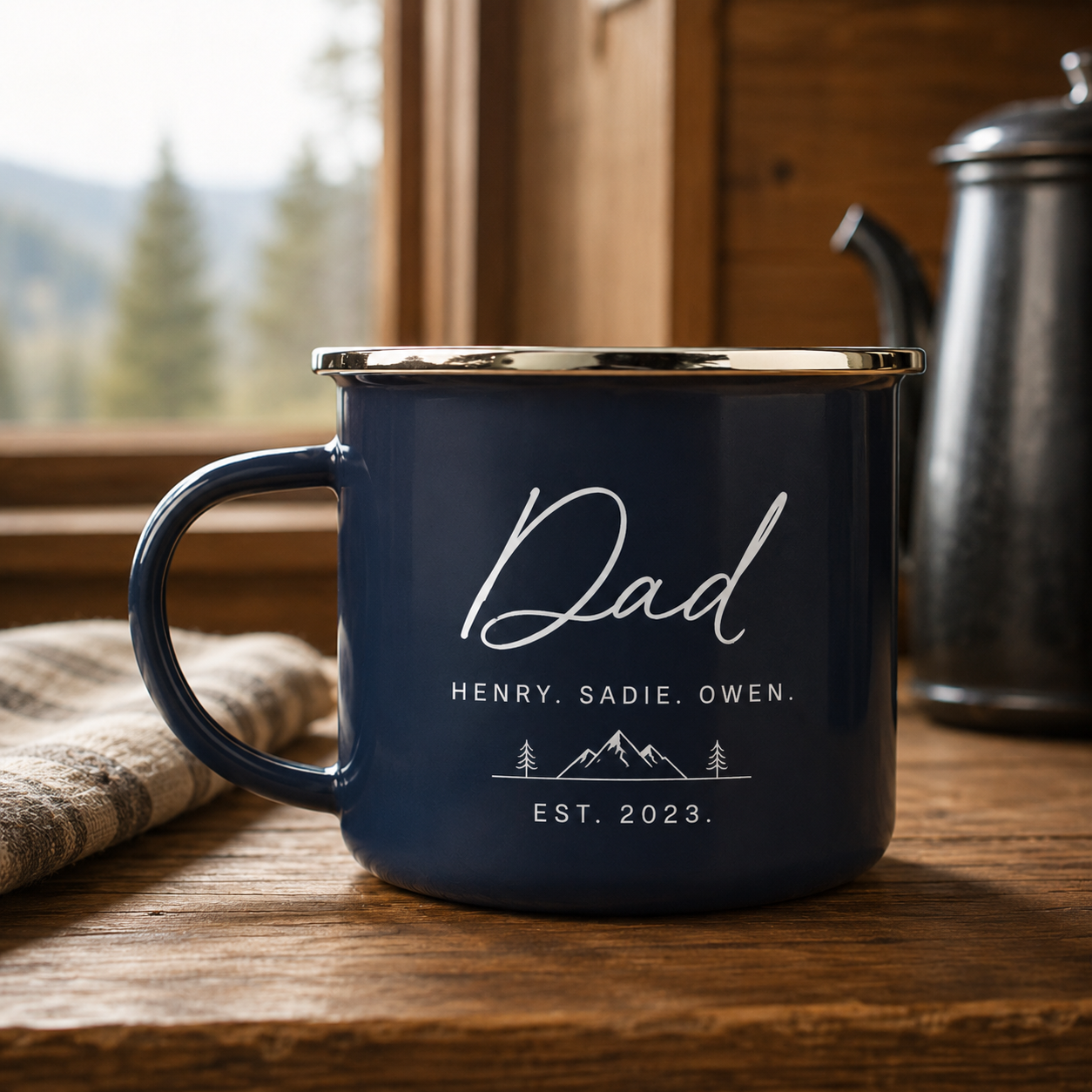 Personalized Dad Camp Mug 12oz, Custom Dad Enamel Cup, Gift For Dad TOM99