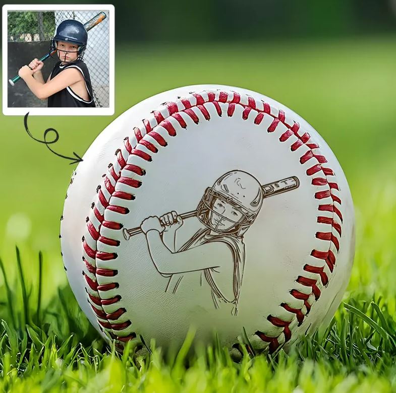 Personalized Photo On Baseball Engraved | Custom Gift For Son | Engraved Gift For Kids