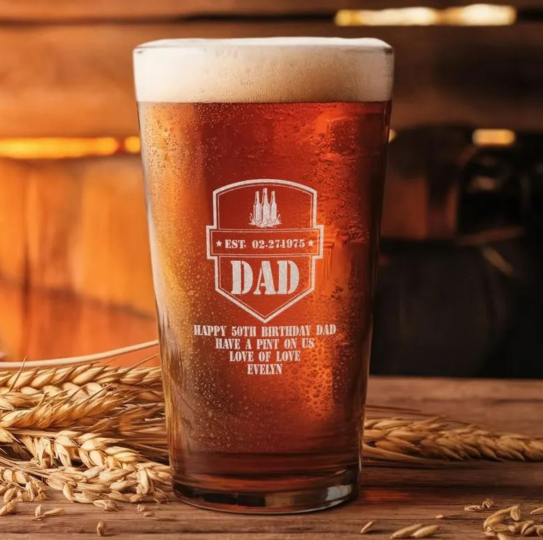 Personalized Dad Birthday Beer Pint Glass | Birthday Gift For Dad | Engraved Pint Glass
