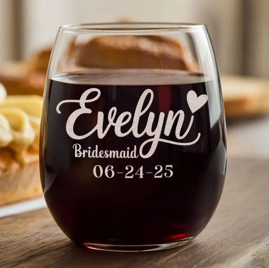 Personalized Bridesmaid Steamless Wine Glass | Wedding Bridesmaids Wine Glass | Engraved Wine Glass