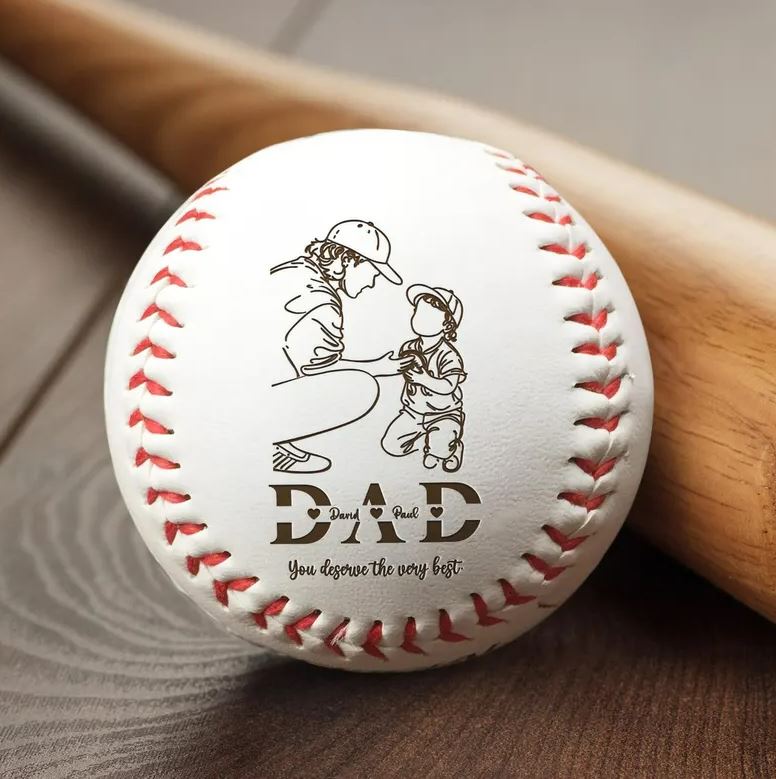 Personalized Name and Photo Engraved Baseball | Custom Baseball Gift For Dad | Father's Day Gift