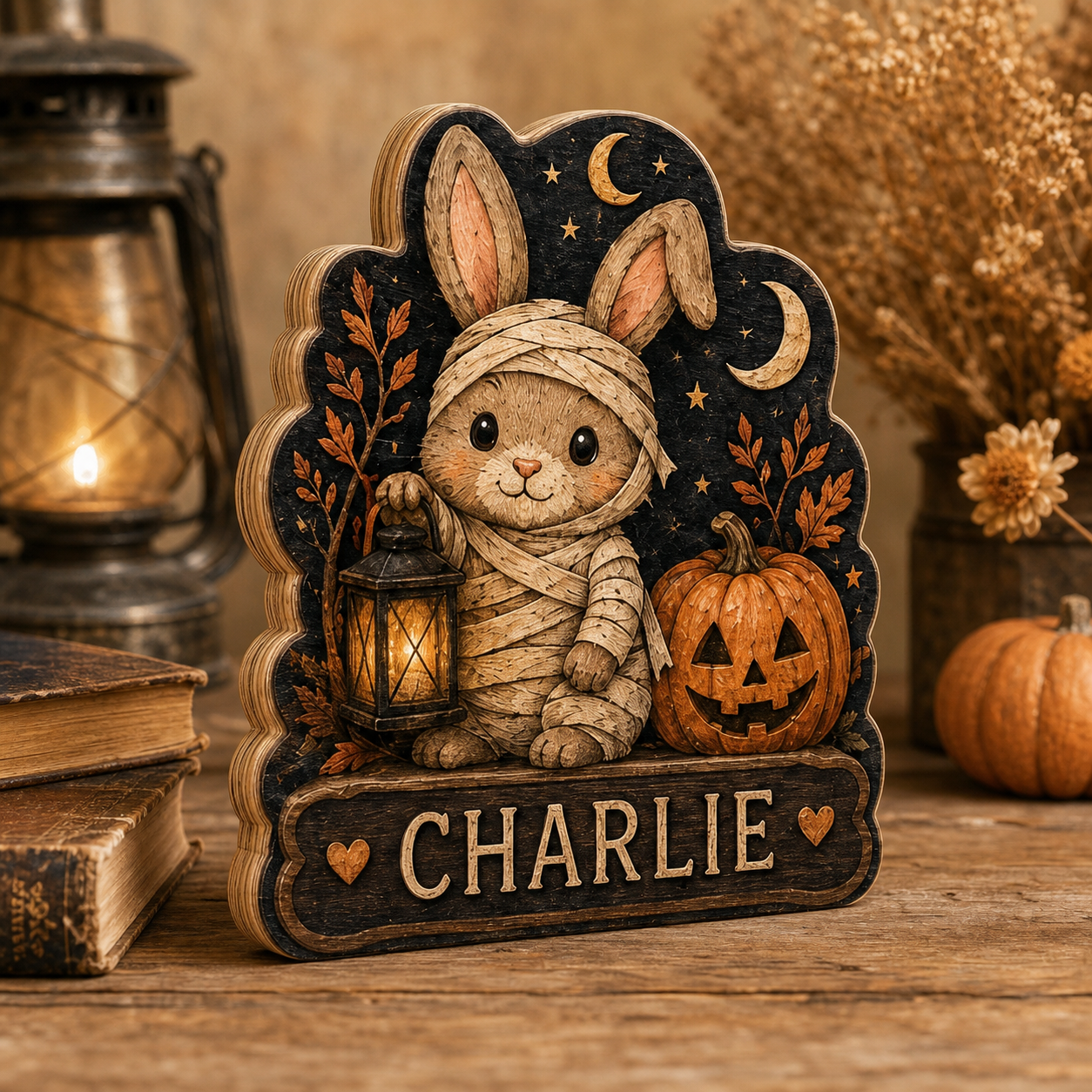 Personalized Halloween Animal Wooden Block 2D Flat, Custom Wood Sign Decor, Gift For Family, Kids THUC99
