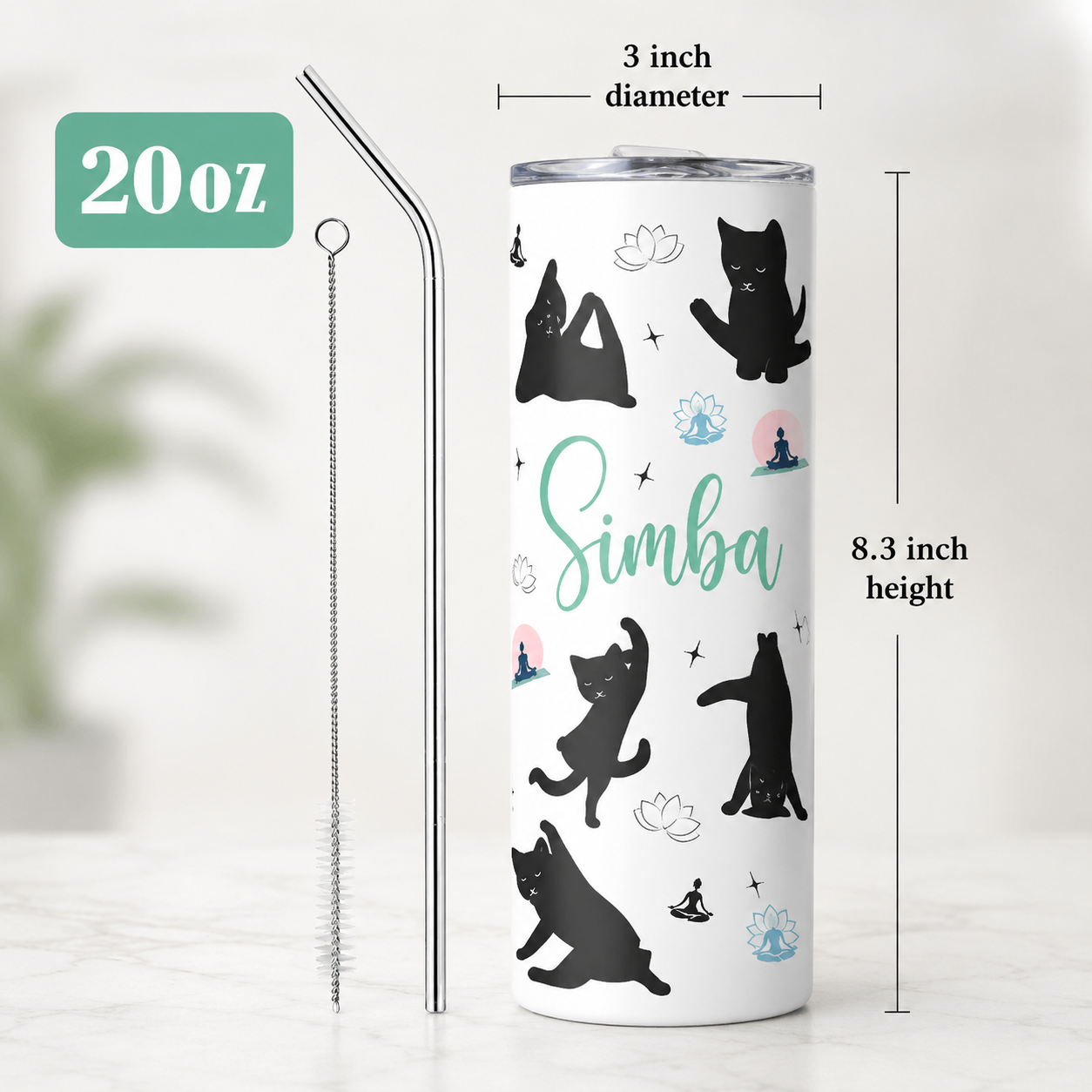 Personalized Yoga Cat 20oz Skinny Tumbler – Custom Cat Photo Skinny Tumbler For Woman and Cat Owners TOM99