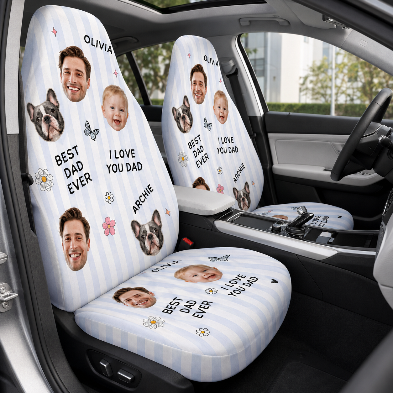Personalized Dog Dad Portrait Car Seat Cover, Custom Dad Seat Protector, Gift For Dad TOM99