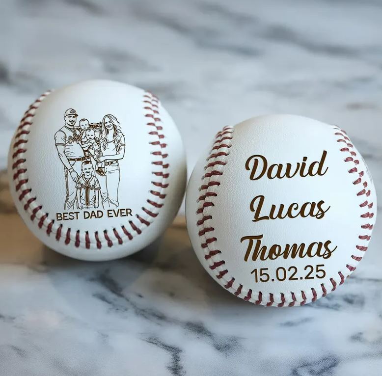 Custom Name And Photo On Baseball Engraved | Personalized Gift For Dad | Father's Day Gift