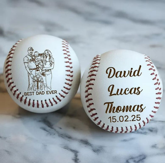 Custom Name And Photo On Baseball Engraved | Personalized Gift For Dad | Father's Day Gift